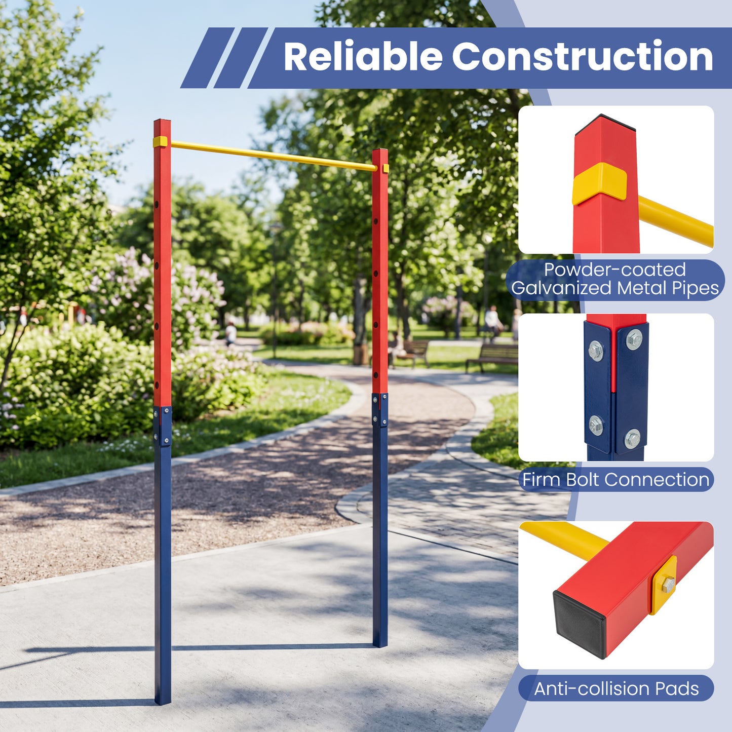Costway Trekstang in Hoogte Verstelbare Rekstang 80-172 cm Dipstation van Verzinkt Staal tot 110 kg Rood