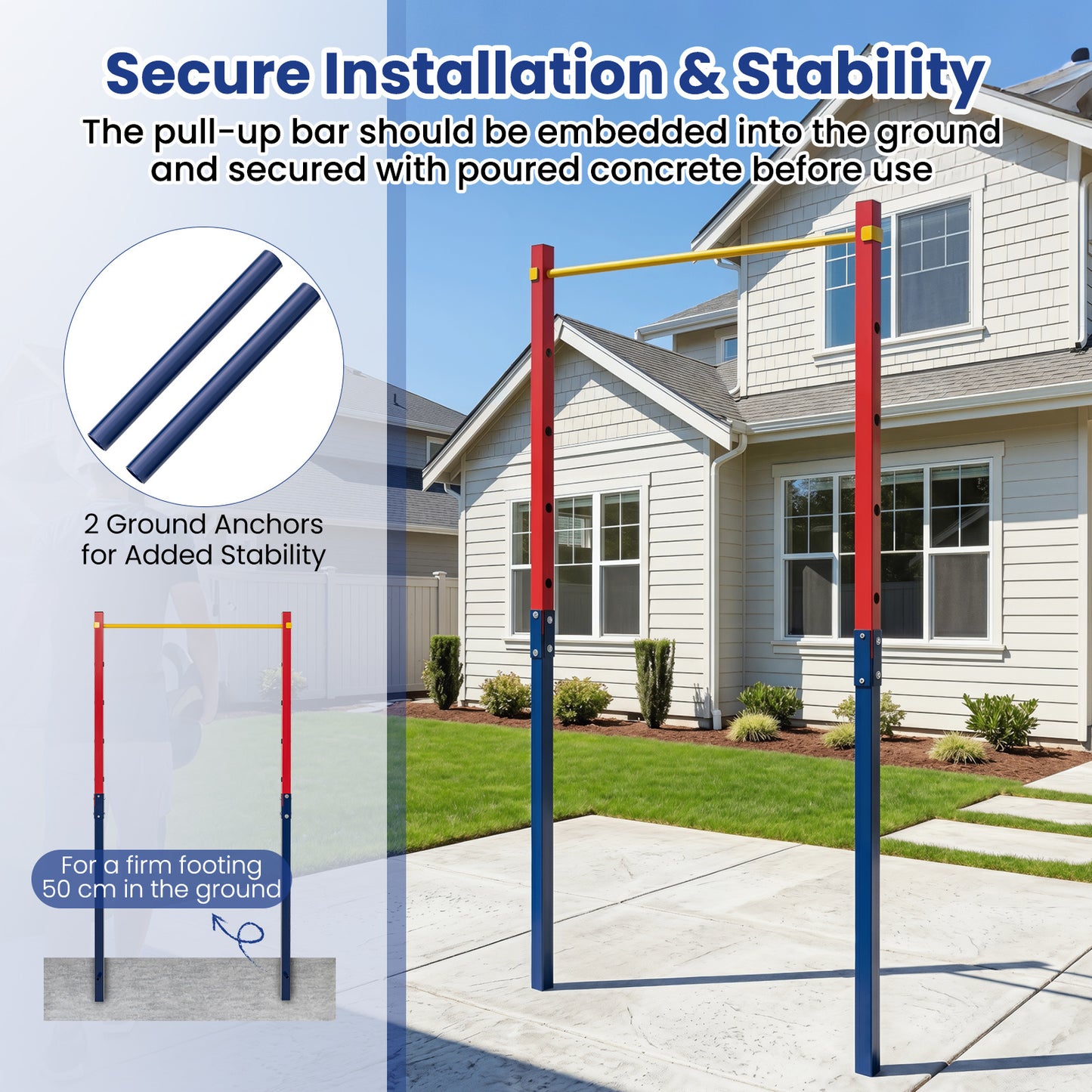 Costway Trekstang in Hoogte Verstelbare Rekstang 80-172 cm Dipstation van Verzinkt Staal tot 110 kg Rood