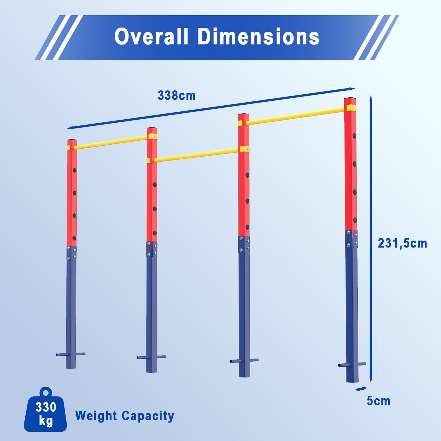 Costway Trekstang in Hoogte Verstelbare Rekstang 80-172 cm Dipstation van Verzinkt Staal tot 330 kg Rood