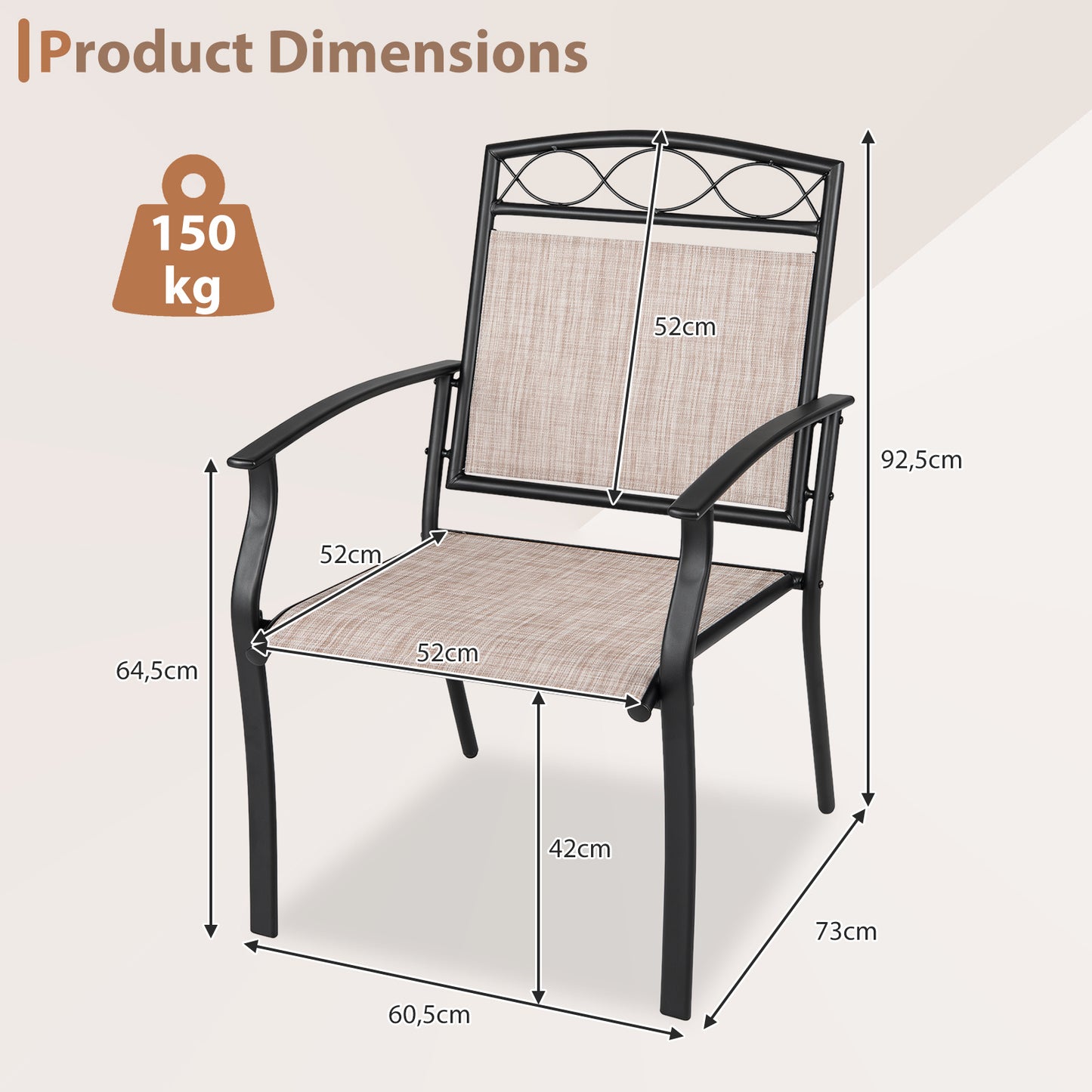 Costway Tuinstoelen 2-delige Set Weerbestendige Terrasstoelen van Ademend Materiaal met Brede Zitting Koffie