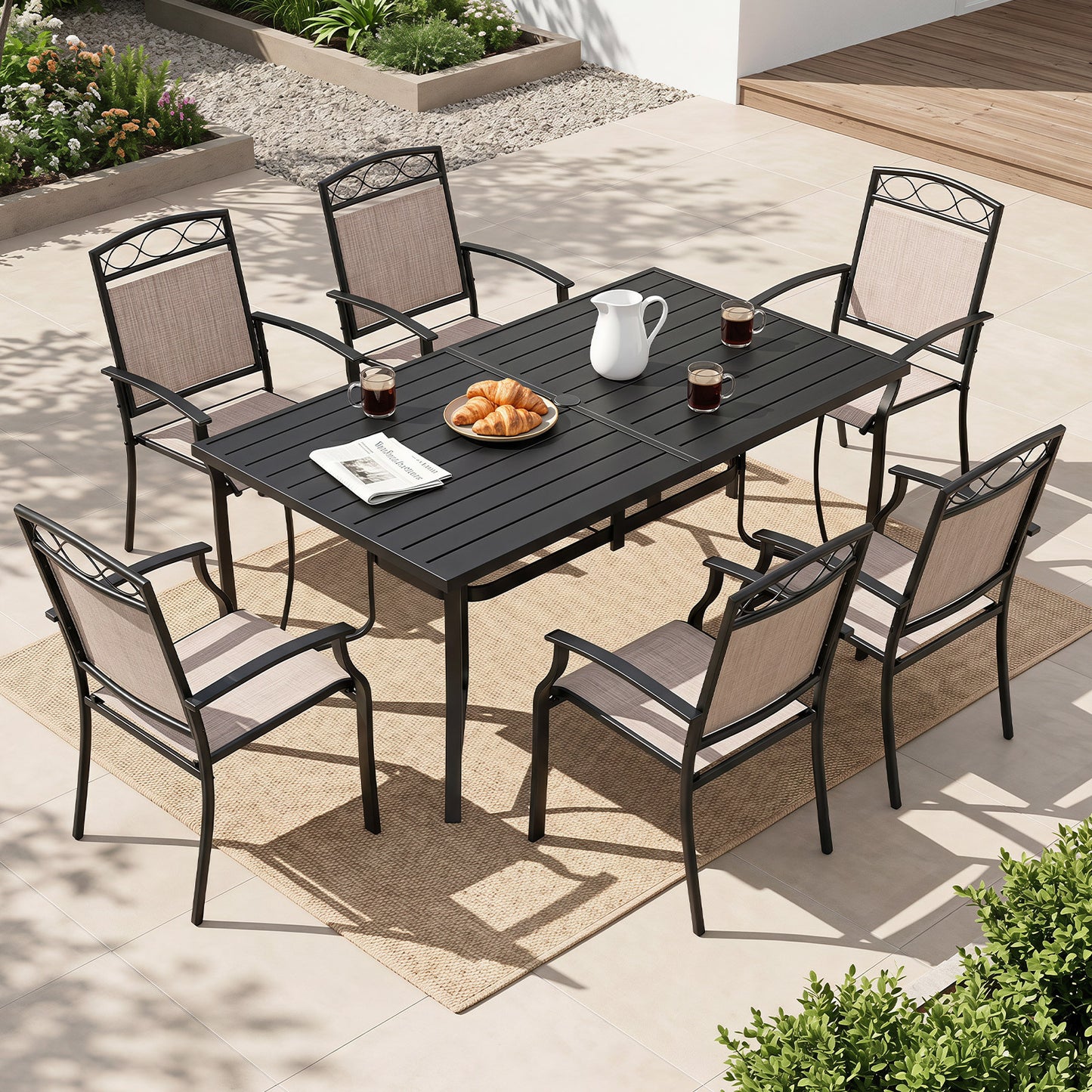 Costway Tuinstoelen 2-delige Set Weerbestendige Terrasstoelen van Ademend Materiaal met Brede Zitting Koffie