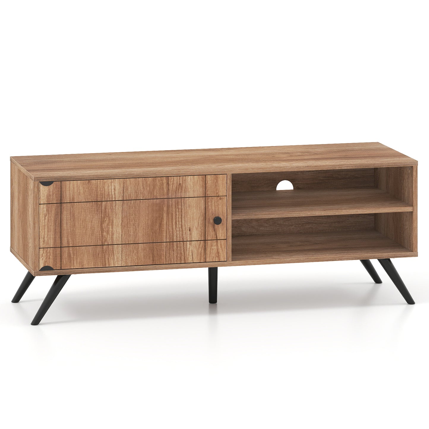 Costway TV Kast Televisiekast met Kast 2 Open Vakken TV Lowboard voor Televisies tot 55 inch Televisietafel