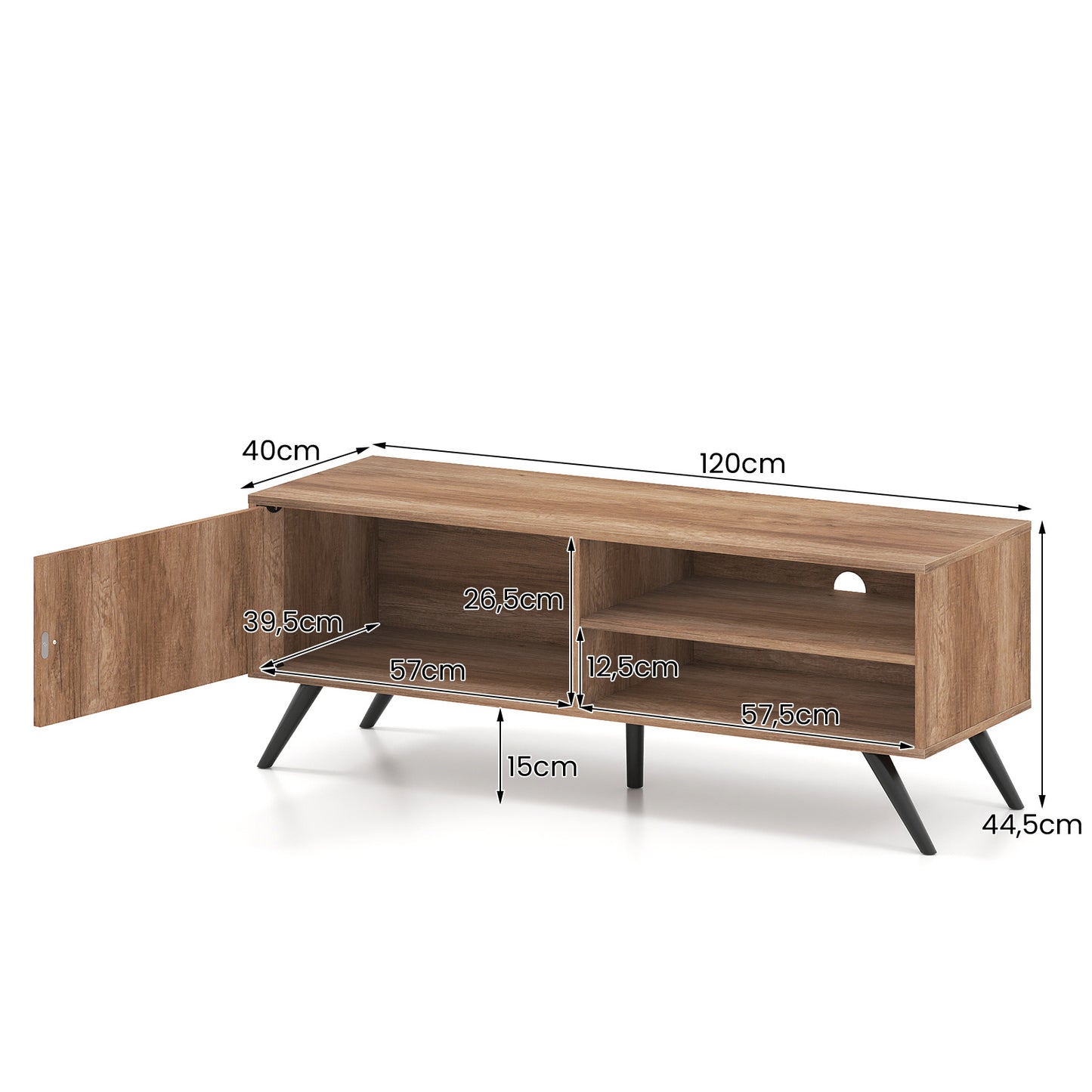 Costway TV Kast Televisiekast met Kast 2 Open Vakken TV Lowboard voor Televisies tot 55 inch Televisietafel