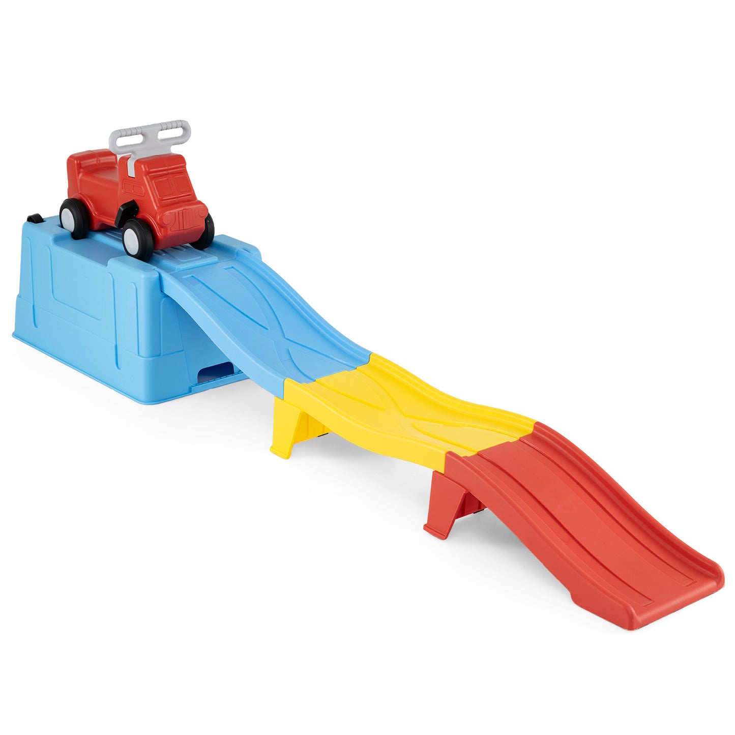 Costway Up & Down Roller Coaster Uitbreidbare Kinderachtbaan met Glijauto Opbergdoos & Afdaalracebanen tot 68 kg Blauw