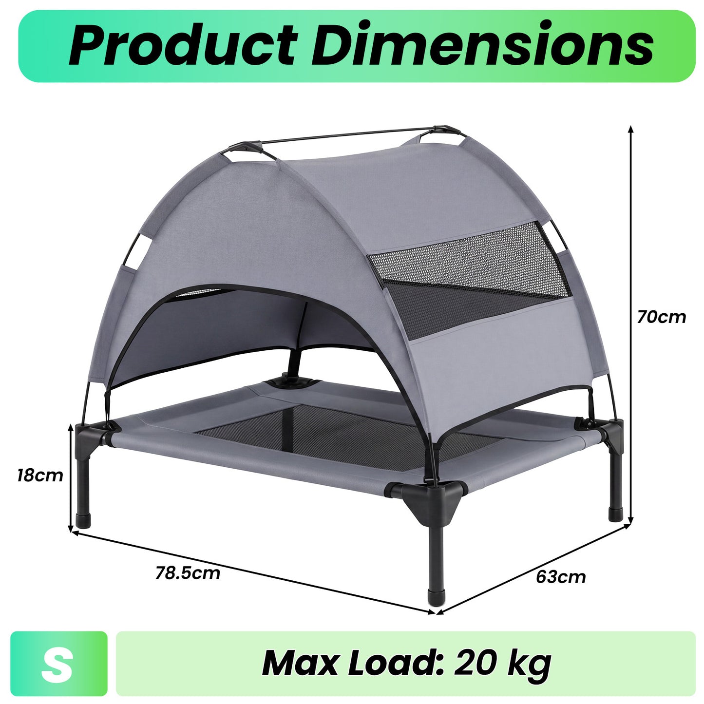 Costway Verhoogd Hondenbed met Afneembare Waterdichte Luifel Hondenkampbed voor Binnen en Buiten Draagvermogen 20 kg 79 x 63 x 70 cm