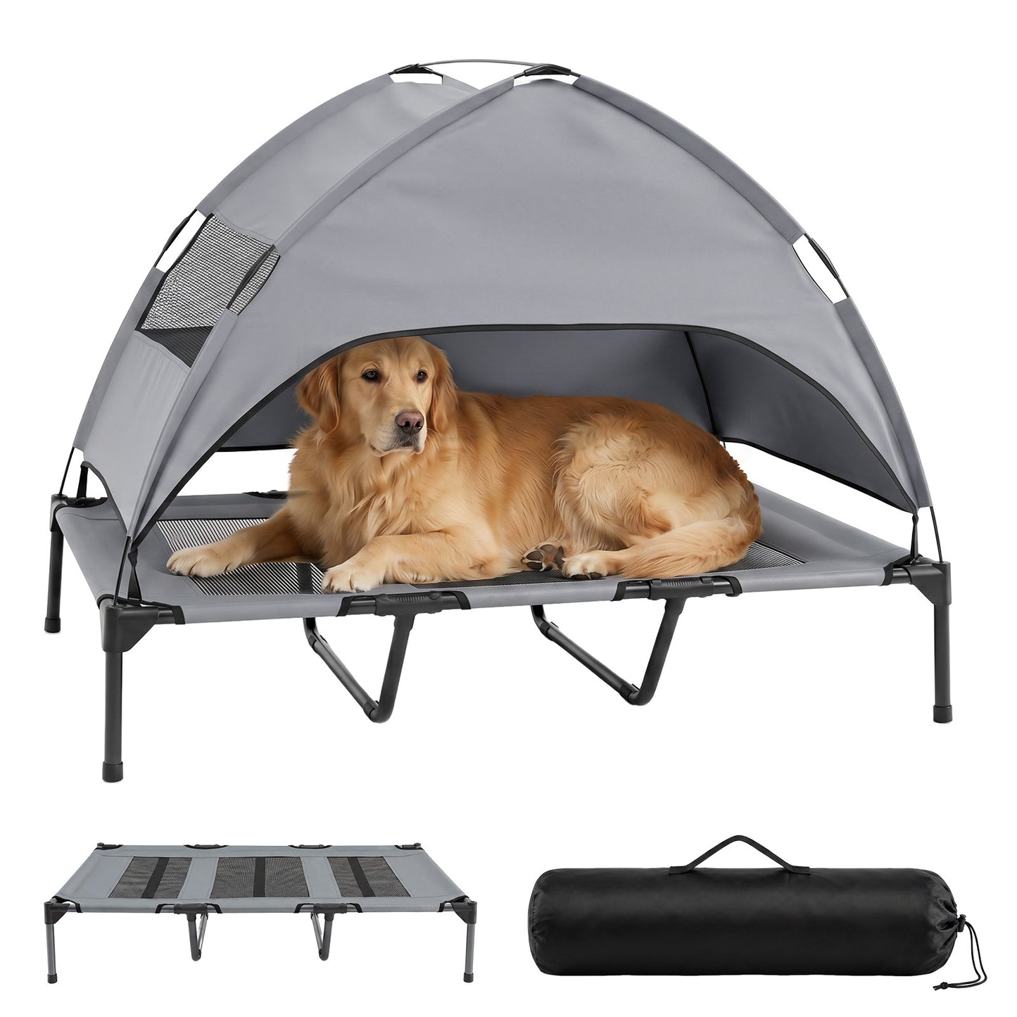 Costway Verhoogd Hondenbed met Afneembare Waterdichte Luifel Hondenkampbed voor Binnen en Buiten Draagvermogen 40 kg 123 x 91 x 95 cm