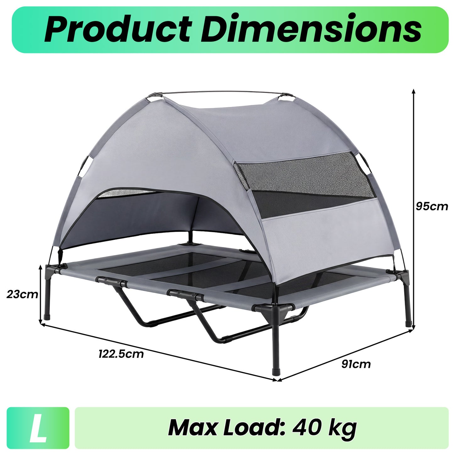 Costway Verhoogd Hondenbed met Afneembare Waterdichte Luifel Hondenkampbed voor Binnen en Buiten Draagvermogen 40 kg 123 x 91 x 95 cm