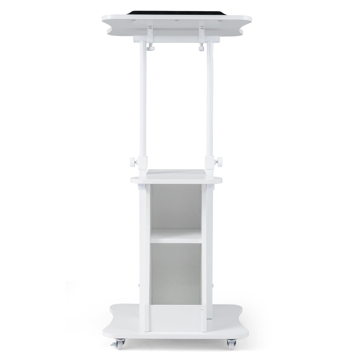 Costway Verstelbare Spreektafel Staande Tafel met Wielen en Kantelbare Tafel Mobiele Staande Bureau Wit
