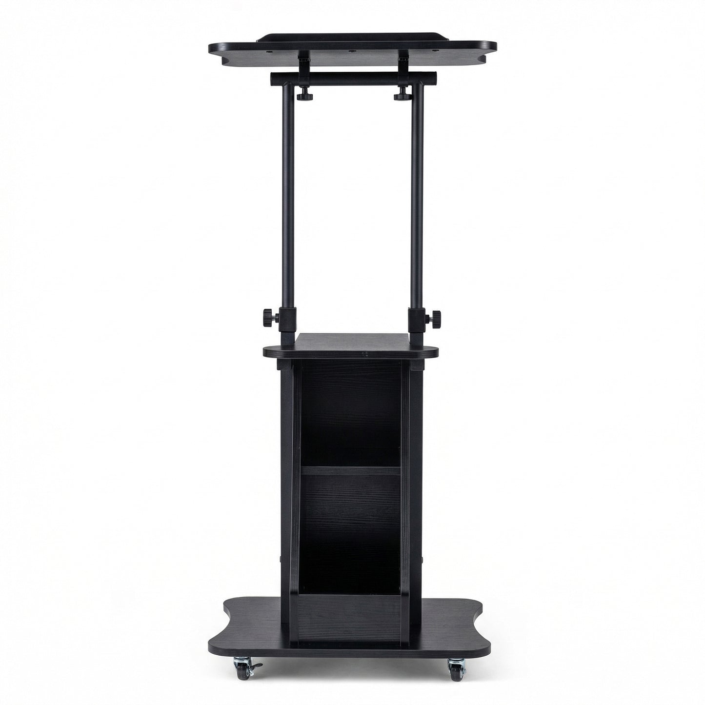 Costway Verstelbare Spreektafel Staande Tafel met Wielen en Kantelbare Tafel Mobiele Staande Bureau Zwart