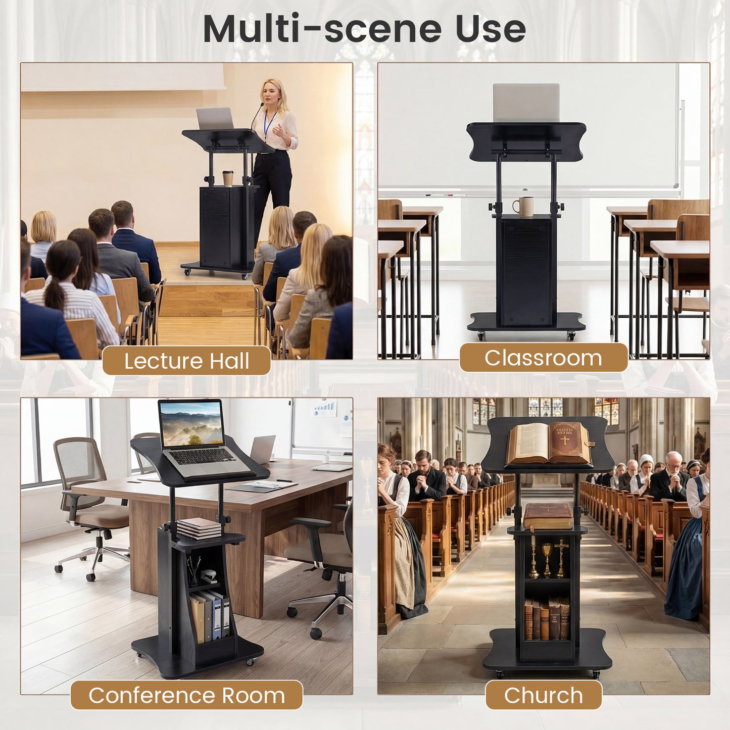 Costway Verstelbare Spreektafel Staande Tafel met Wielen en Kantelbare Tafel Mobiele Staande Bureau Zwart