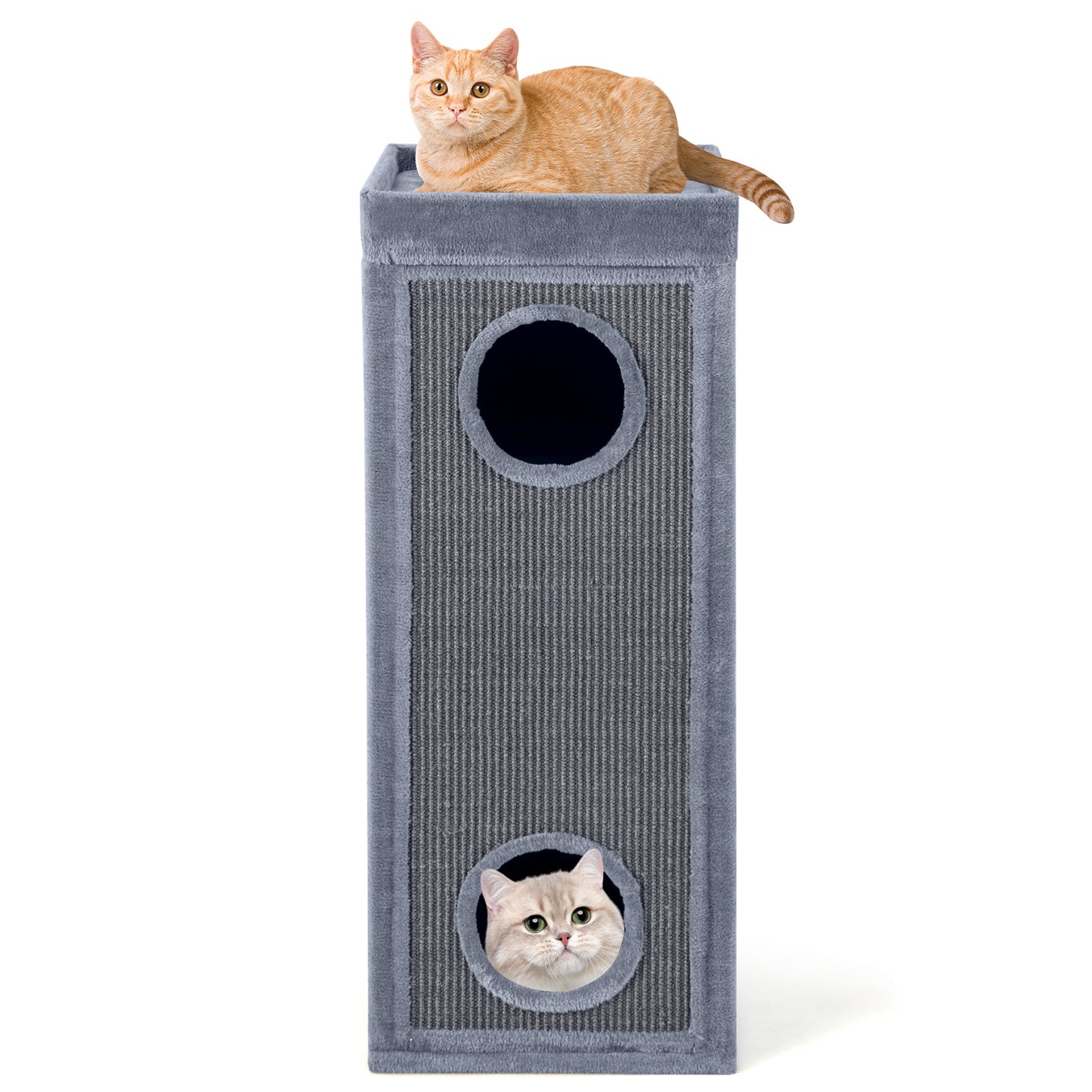 Costway Vierlaagse Kattenhuis 99 cm Hoog Kattenappartement Modern Tonvormig Kattenmeubilair Grijs