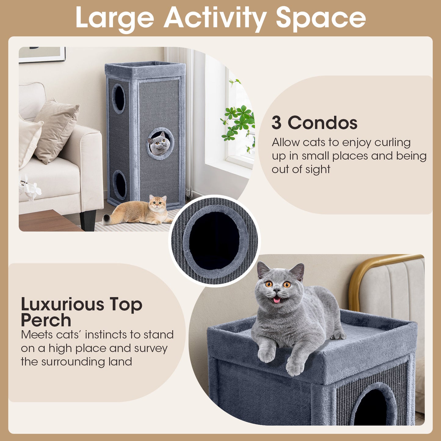 Costway Vierlaagse Kattenhuis 99 cm Hoog Kattenappartement Modern Tonvormig Kattenmeubilair Grijs
