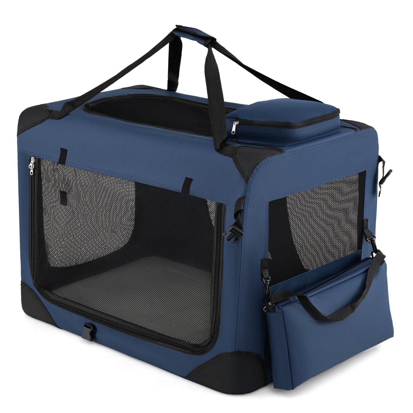 Costway Vouwbare Hondenbox Draagbare Hondentransportbox met Netvensters 3 Deuren Afneembare Kussen Blauw-L