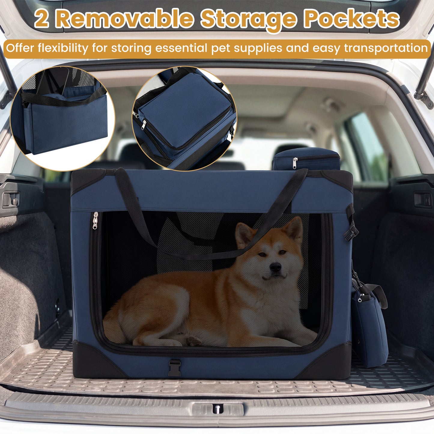 Costway Vouwbare Hondenbox Draagbare Hondentransportbox met Netvensters 3 Deuren Afneembare Kussen Blauw-L