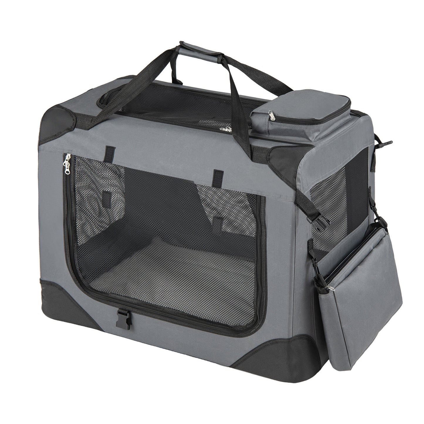 Costway Vouwbare Hondenbox Draagbare Hondentransportbox met Netvensters 3 Deuren Afneembare Kussen Grijs-M
