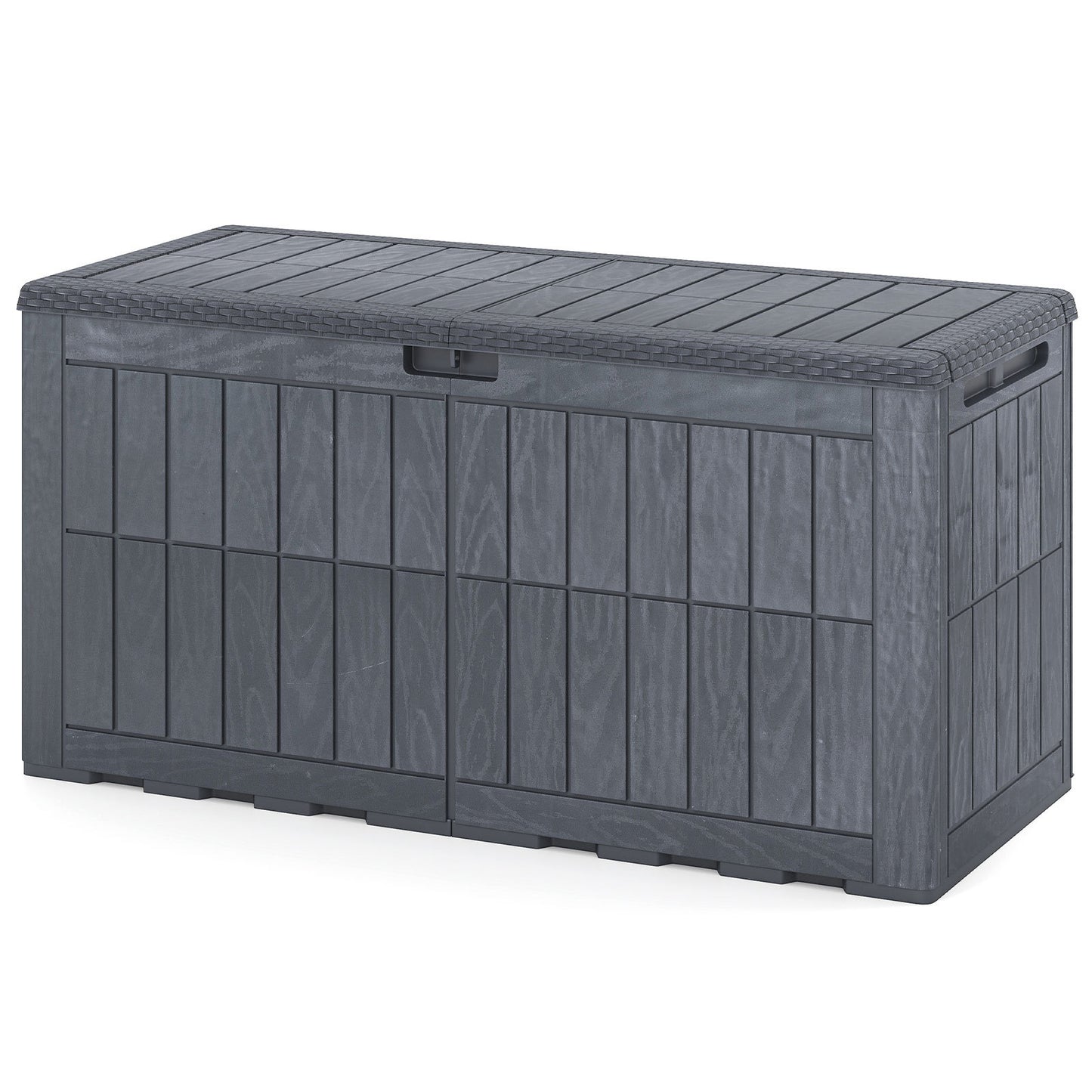 Costway Weerbestendige Opbergbox 380L Outdoor Opbergbox met Afsluitbaar Deksel Gasdrukveren en Handgrepen 2-in-1 Terrasbank en Kussenbox Grijs