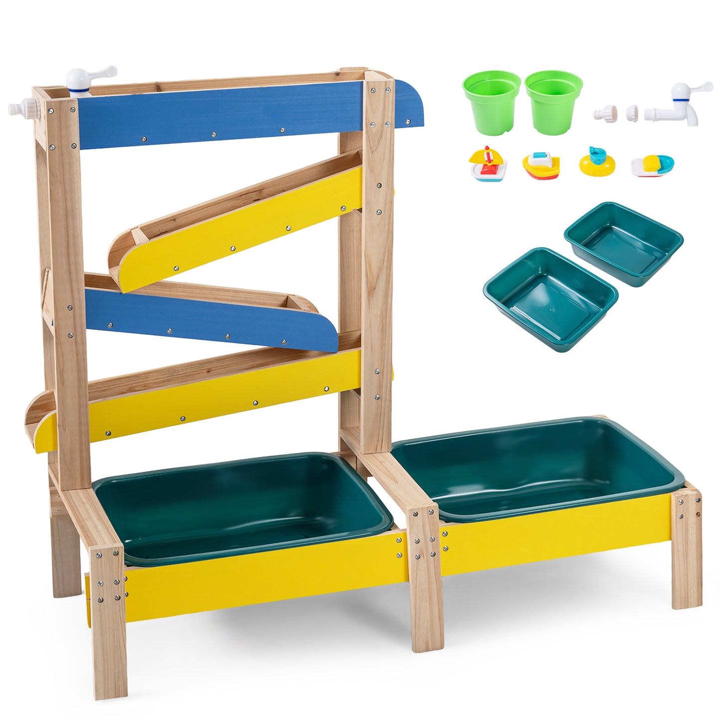Costway Zand- en Watertafel voor Kinderen Montessori-zintuiglijke Activiteitentafel van Dennenhout