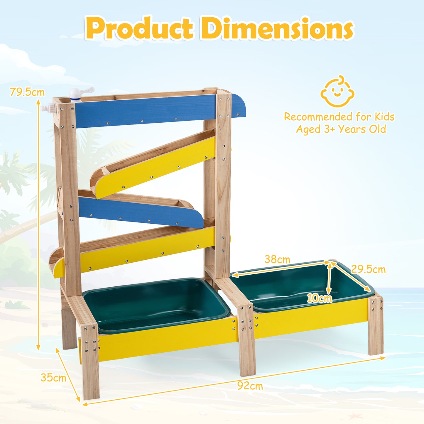 Costway Zand- en Watertafel voor Kinderen Montessori-zintuiglijke Activiteitentafel van Dennenhout