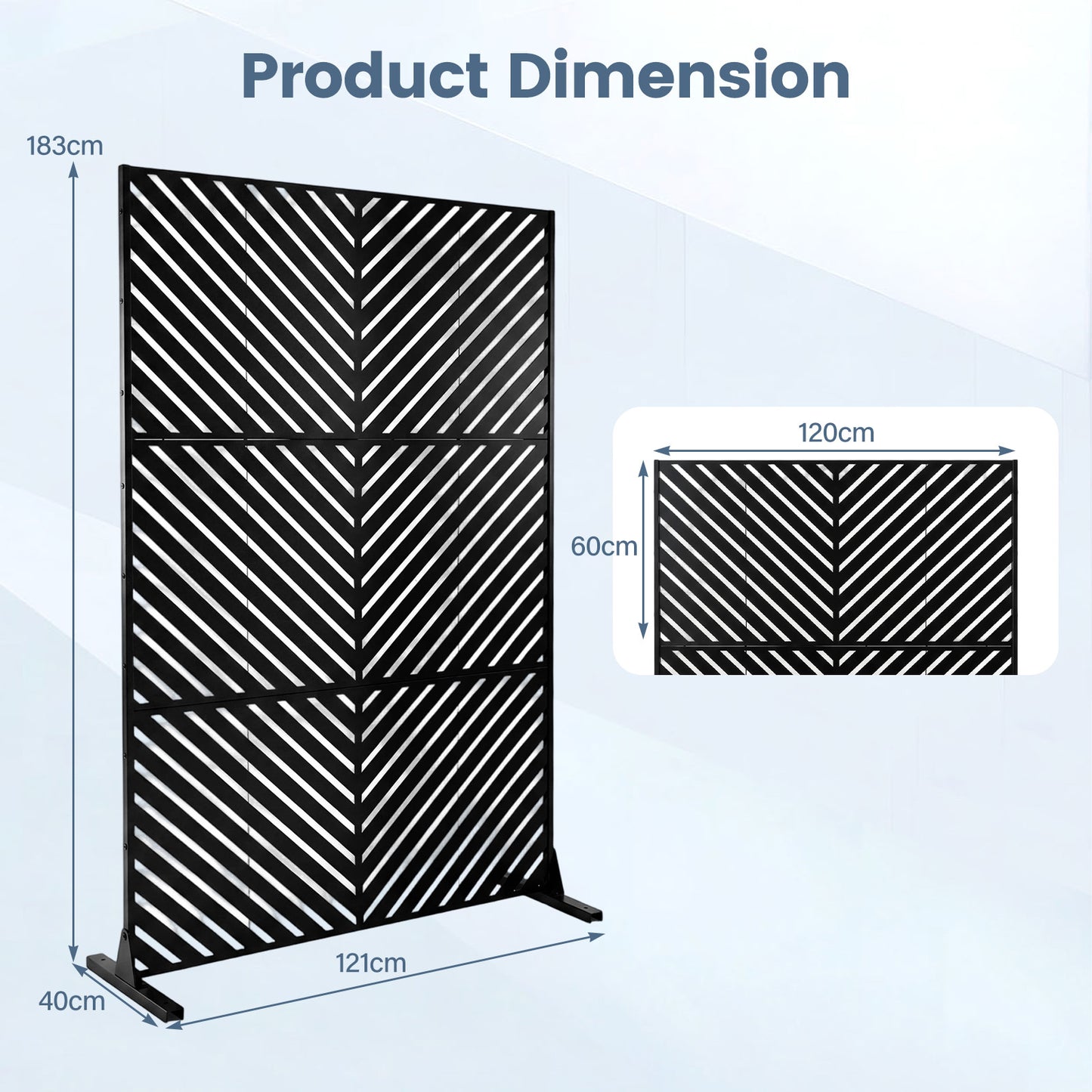 Costway Zichtbescherming Metaal Buiten Paravent met Standaard Vrijstaande Zichtbeschermingswand120 x 40 x 183 cm Zwart