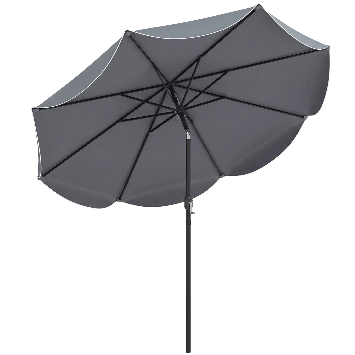 Costway Zonnescherm 270 cm Parasol met Zwengel en Kantelfunctie Balkonparasol met 8 Metalen Ribben en Dubbellaags Parasoldoek Grijs