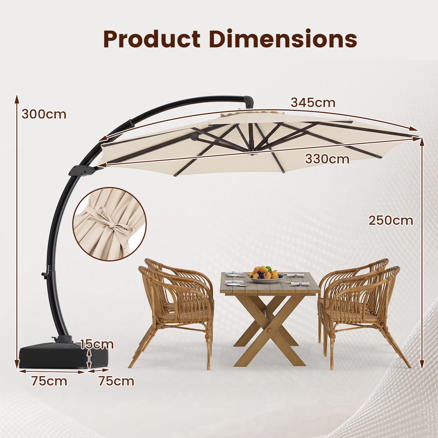 Costway Zonnescherm met Parasolstandaard Vrijstaande Parasol met Slinger & 360° Draaibare Basis Tuinscherm Beige