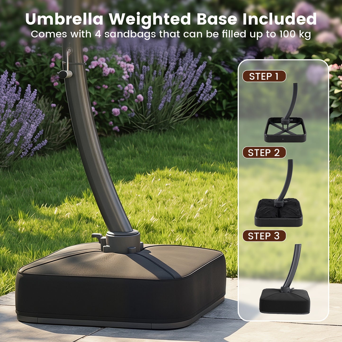 Costway Zonnescherm met Parasolstandaard Vrijstaande Parasol met Slinger & 360° Draaibare Basis Tuinscherm Beige