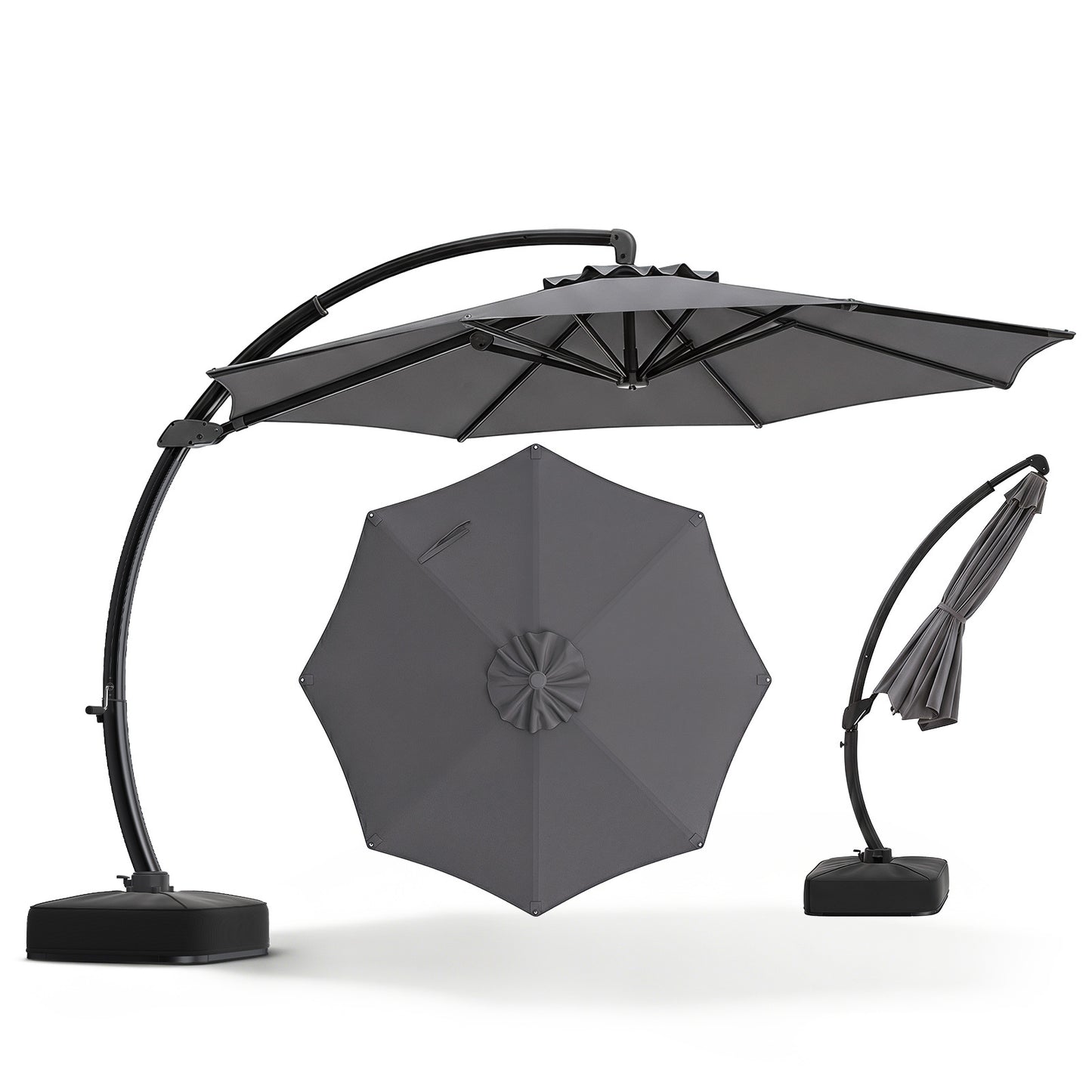 Costway Zonnescherm met Parasolstandaard Vrijstaande Parasol met Slinger & 360° Draaibare Basis Tuinscherm Grijs