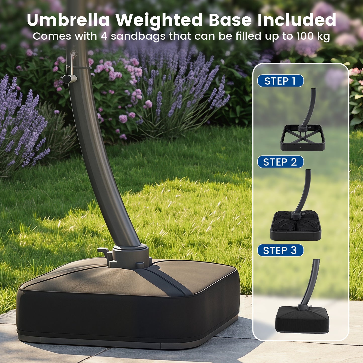 Costway Zonnescherm met Parasolstandaard Vrijstaande Parasol met Slinger & 360° Draaibare Basis Tuinscherm Grijs