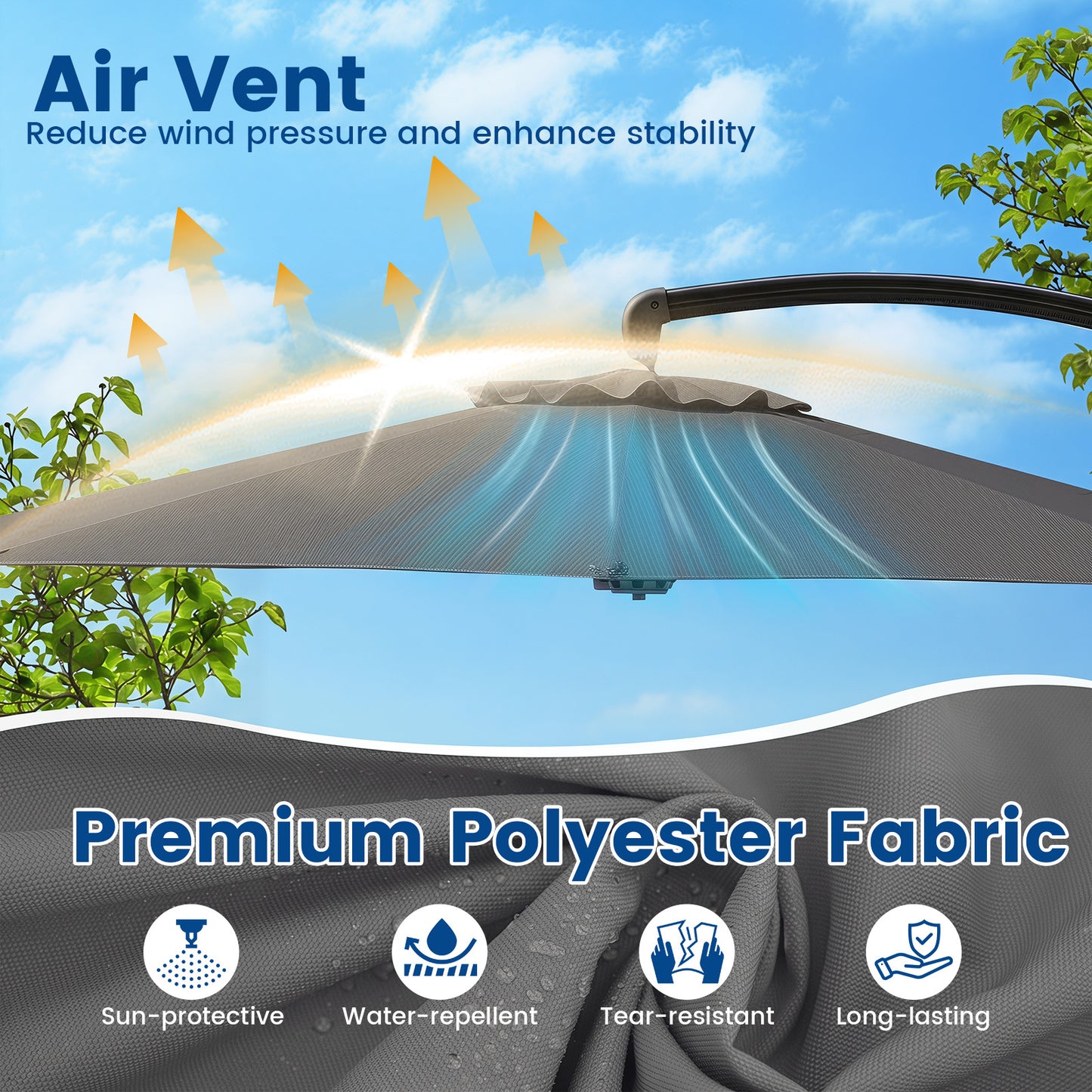 Costway Zonnescherm met Parasolstandaard Vrijstaande Parasol met Slinger & 360° Draaibare Basis Tuinscherm Grijs