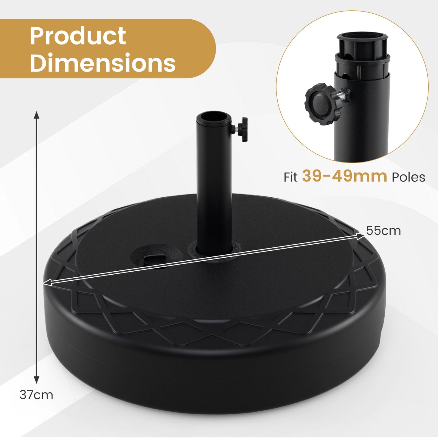 Costway Zonneschirmstandaard van HDPE Ronde Parasolvoet met Handvat Parasolstandaard voor Parasolsteel 39-49 mm