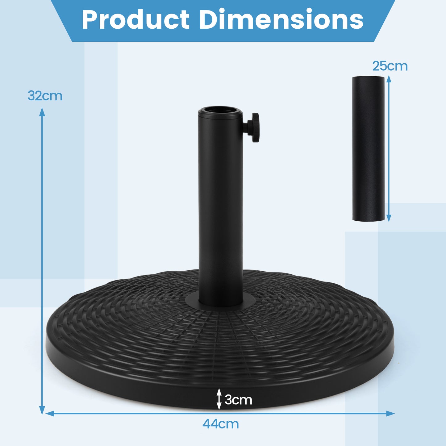 Costway Zware Parasolvoet Parasolvoet van HDPE in Rotanlook voor Parasolstokken van 38/48 mm