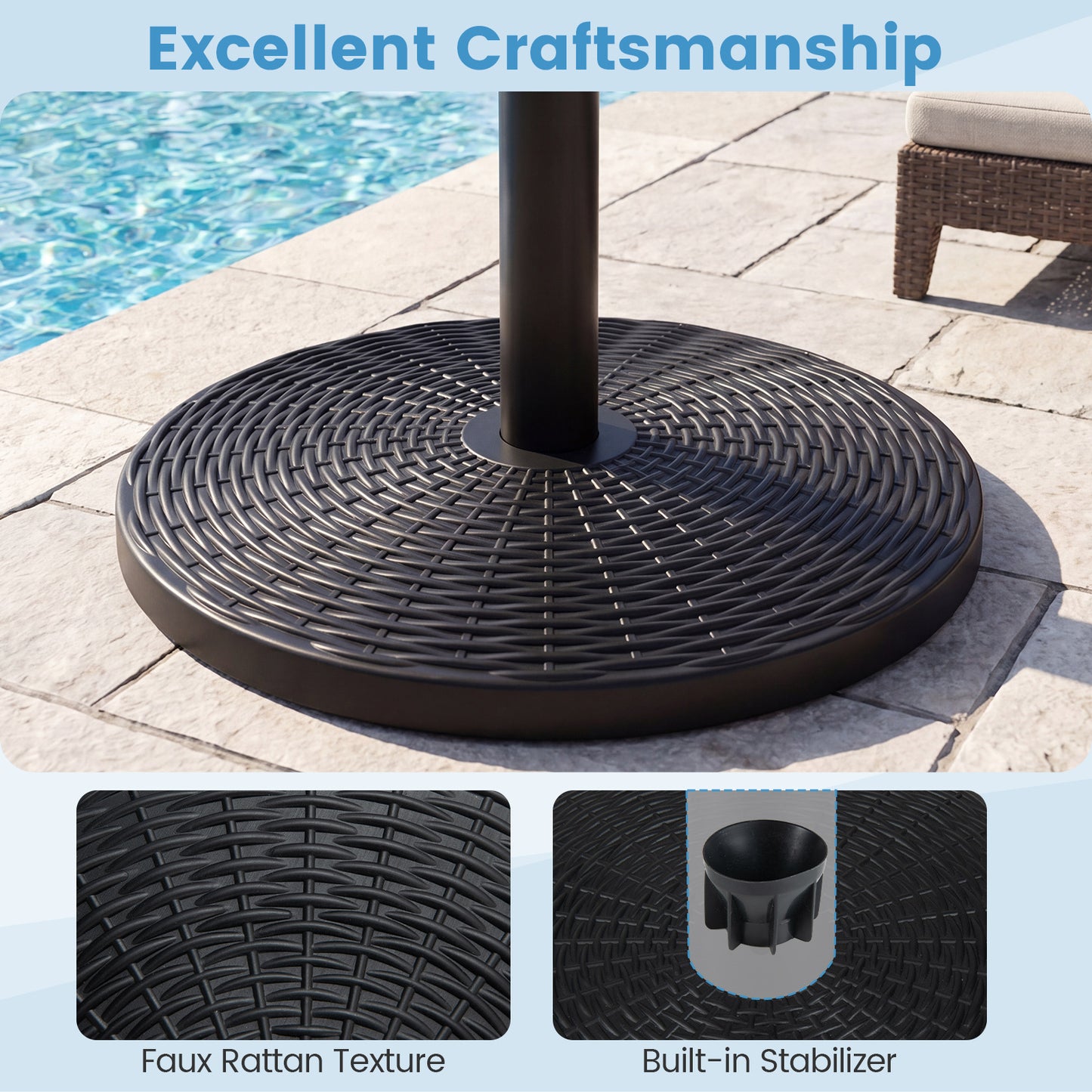 Costway Zware Parasolvoet Parasolvoet van HDPE in Rotanlook voor Parasolstokken van 38/48 mm