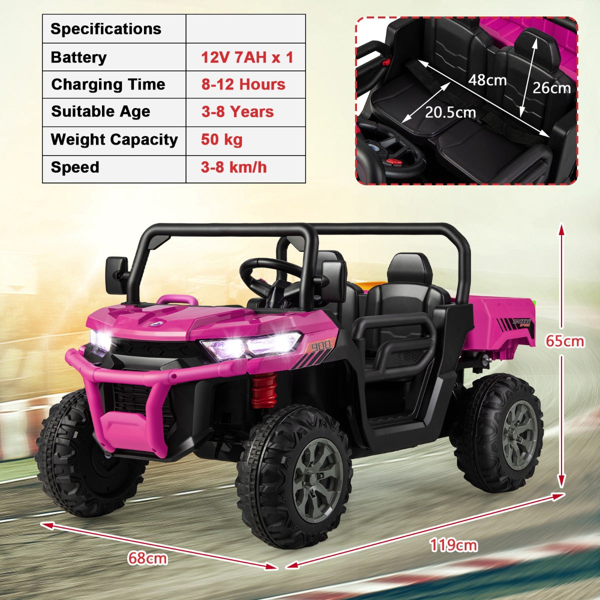 LIVSK 12V Kiepwagen voor Kinderen - Automatische Kiepbak - 2 Zitplaatsen - Afstandsbediening - Veiligheidsontwerp - Roze + Zwart