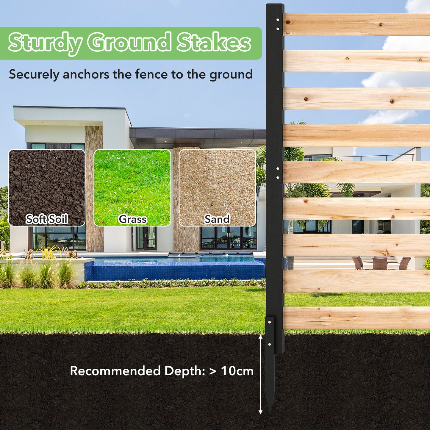 LIVSK 2-Delige Houten Schuttingset - Massief Cederhout - Stevige Grondpennen - Luchtdoorlatend Design - Bruin/Naturel
