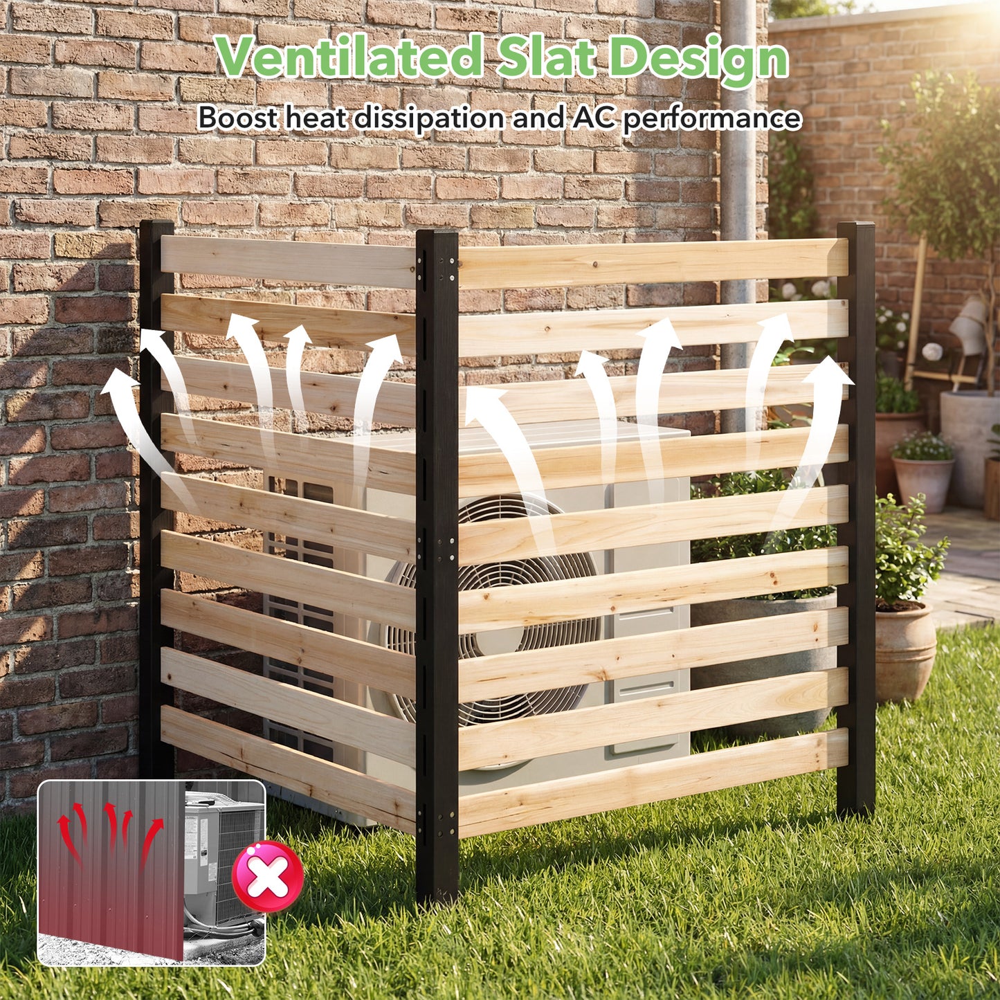 LIVSK 2-Delige Houten Schuttingset - Massief Cederhout - Stevige Grondpennen - Luchtdoorlatend Design - Bruin/Naturel