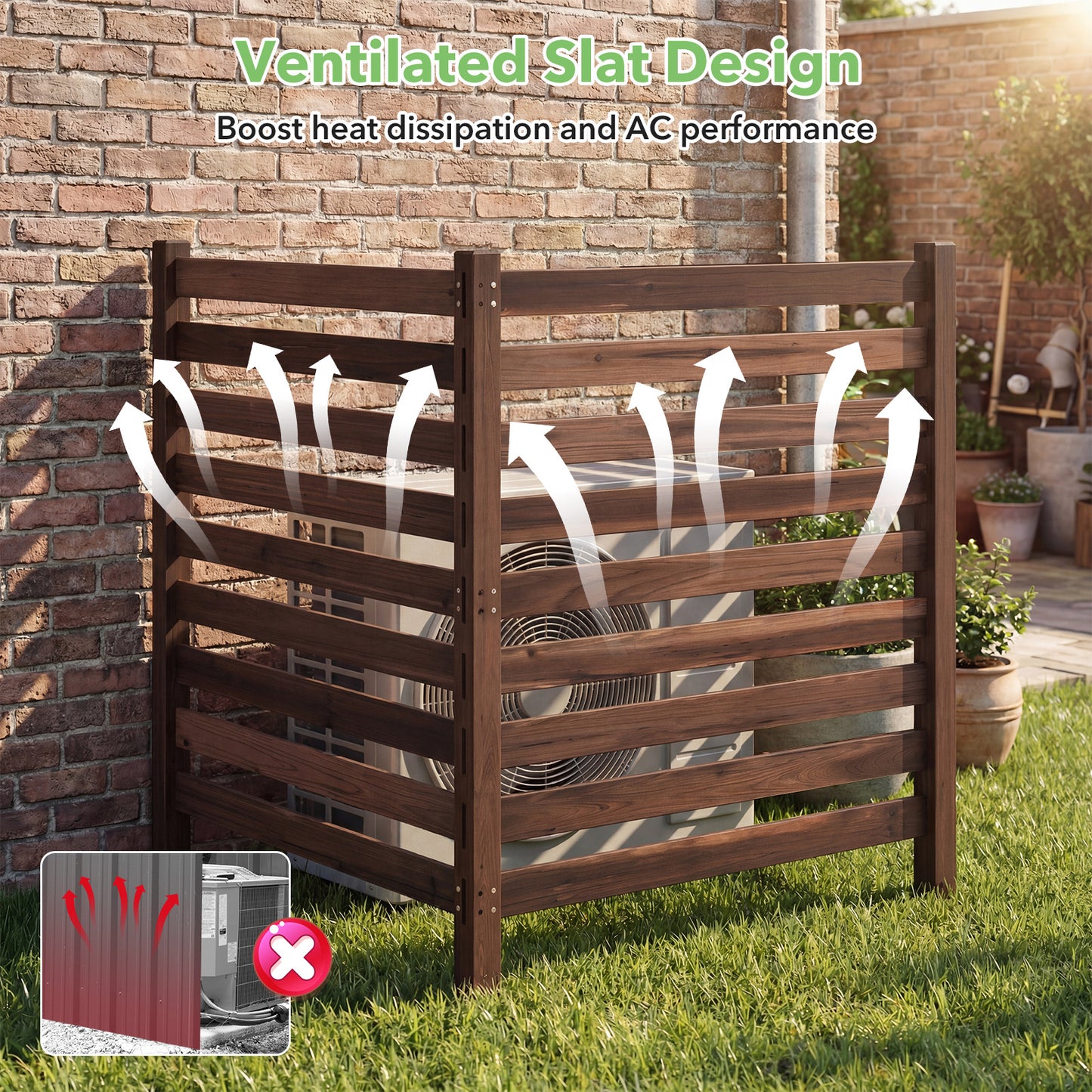 LIVSK 2-Delige Schuttingset - Massief Cederhout - Flexibel Koppelen - Luchtdoorlatend Ontwerp - 98 x 107 cm - Bruin