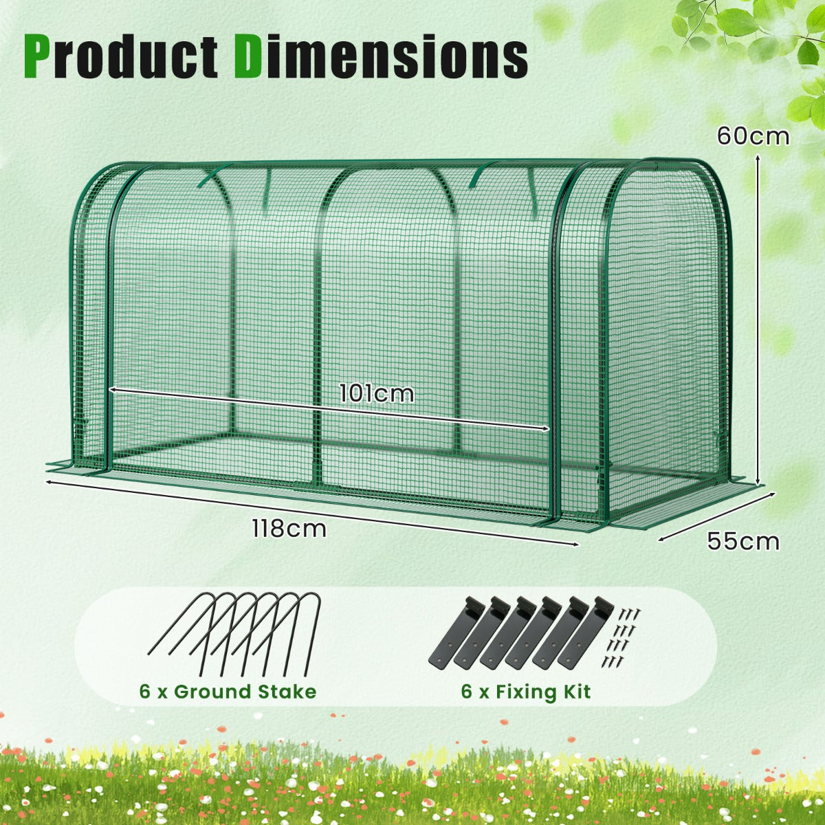 LIVSK 2-in-1 Minikas - Hoogwaardige PE-bescherming - Roestvrijstalen Frame - Grote Ritsdeur - 118 x 55 x 60 cm - Groen