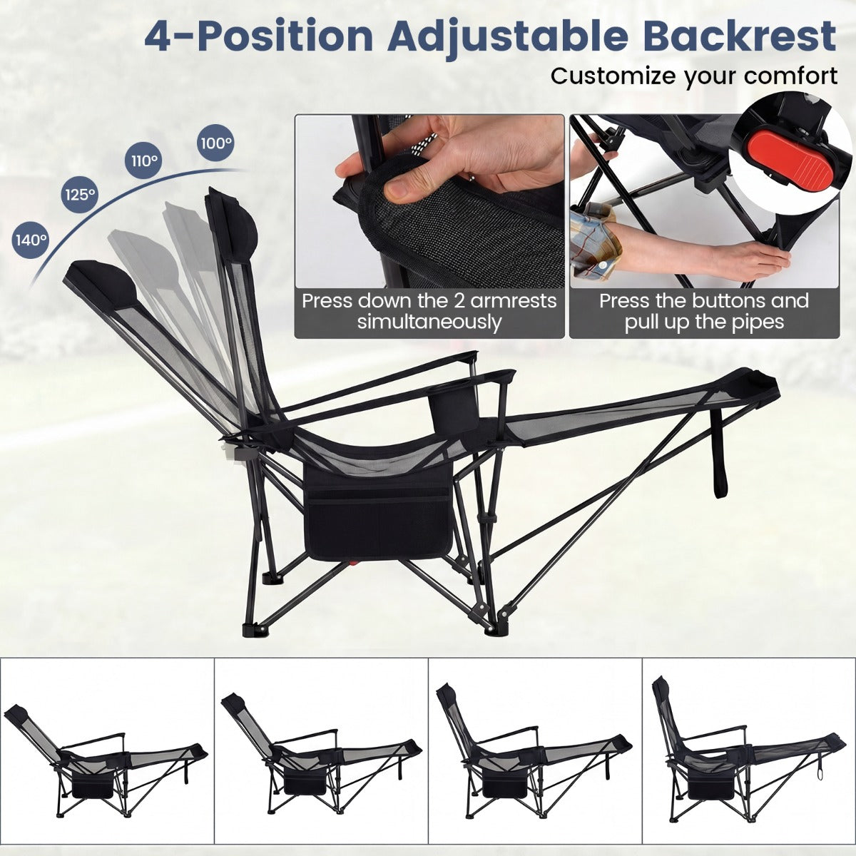 LIVSK 2-in-1 Outdoor Ligstoel - Verstelbare Rugleuning - Opvouwbaar & Draagbaar - Duurzaam Oxford & Metaal -