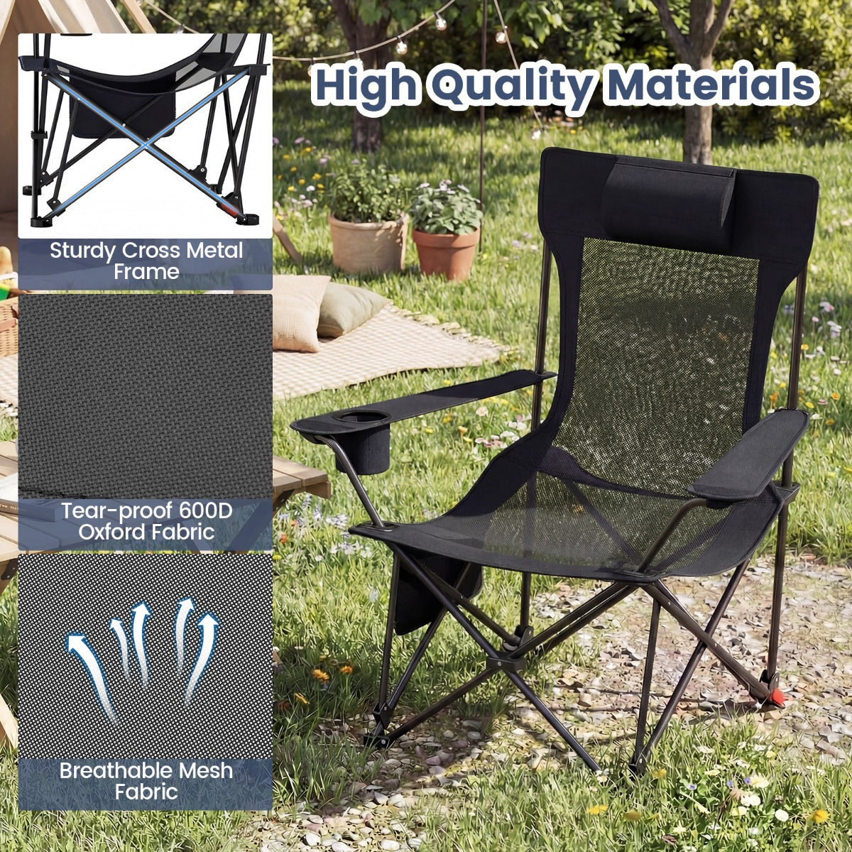 LIVSK 2-in-1 Outdoor Ligstoel - Verstelbare Rugleuning - Opvouwbaar & Draagbaar - Duurzaam Oxford & Metaal -