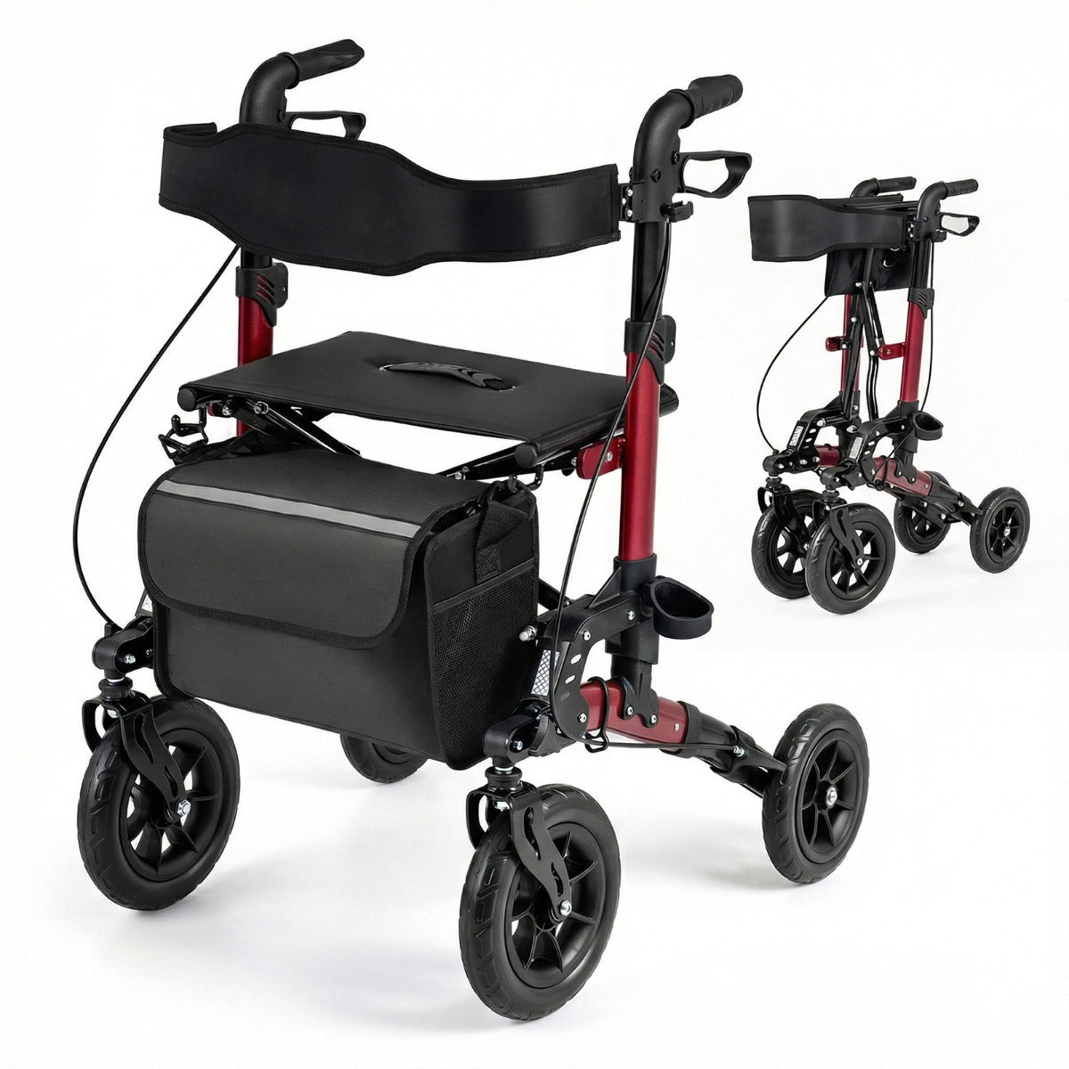 LIVSK 2-in-1 Rollator voor Senioren - Verstelbare Hoogte - Extra Grote Wielen - Opvouwbaar en Compact - Blauw + Zwart