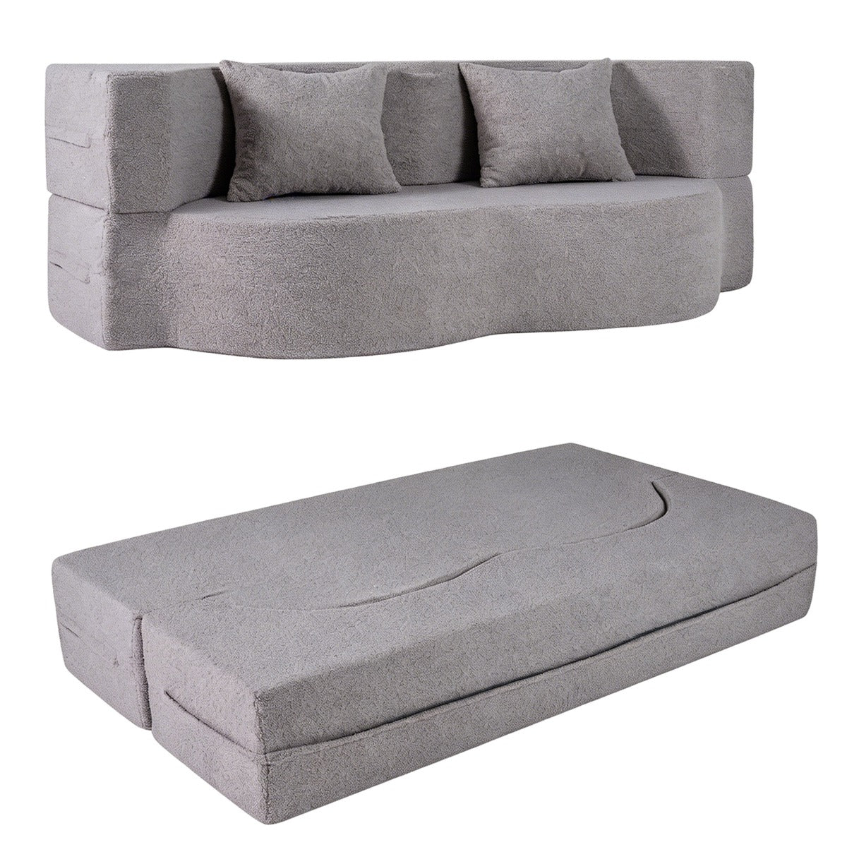 LIVSK 2-in-1 Slaapbank - Opvouwbaar Ontwerp - Comfortabele Teddyfleece - Geen Montage - Perfect voor 2 Personen - Grijs/Wit