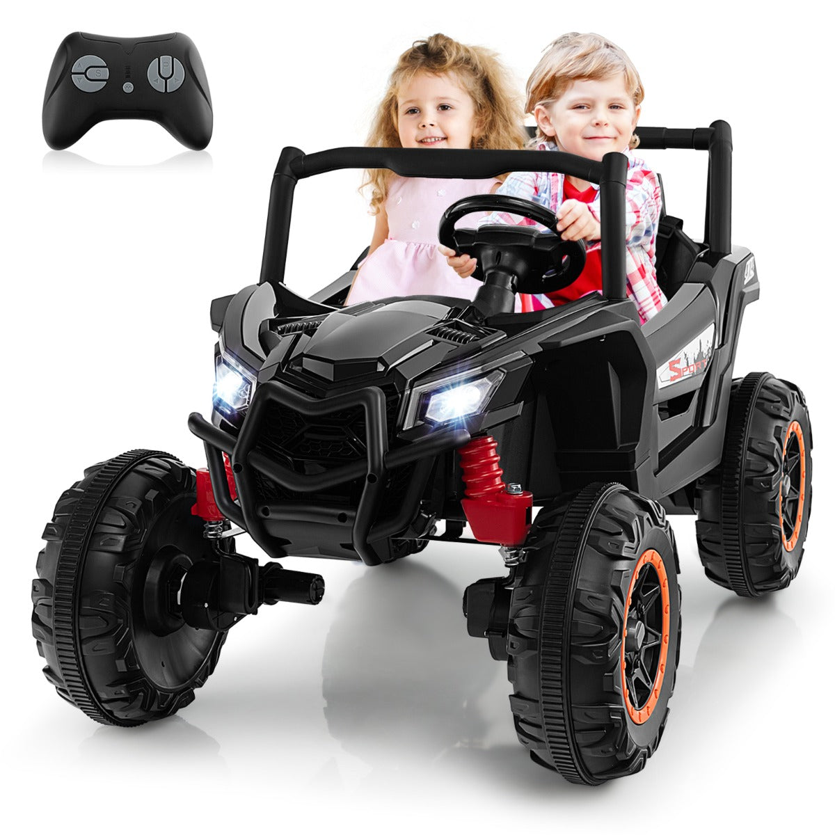 LIVSK 2-zits Kinder-Ride-On UTV - 24V Accu - 3-punts Gordels - Afstandsbediening - Zwart