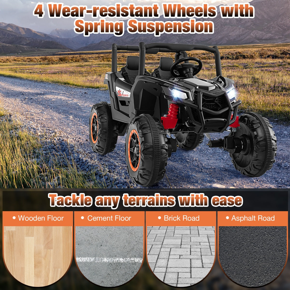 LIVSK 2-zits Kinder-Ride-On UTV - 24V Accu - Afstandsbediening - Veiligheidsriemen - Zwart