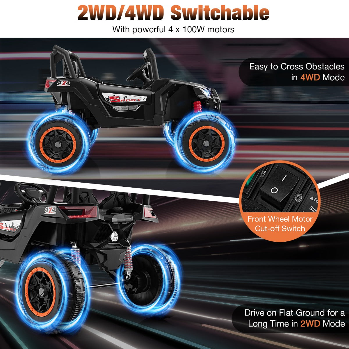 LIVSK 2-zits Kinder-Ride-On UTV - 24V Accu - Afstandsbediening - Veiligheidsriemen - Zwart