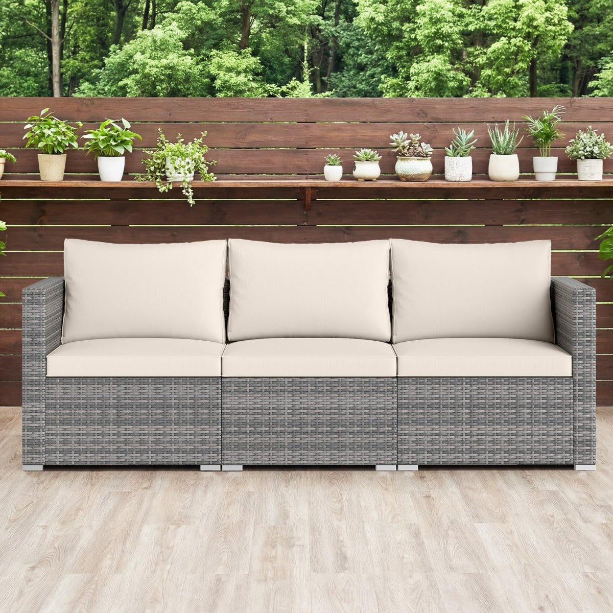LIVSK 3-Delige Modulaire Tuinset - PE-Rotan - Comfortabele Kussens - Stevig Metaal - Draagvermogen 180 kg - Gemêleerd Grijs