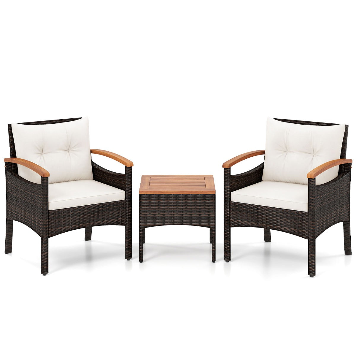 LIVSK 3-delige Tuinset - 2 Comfortabele Stoelen met Dikke Kussens - Duurzaam PE-Rotan - Elegant Design - Gemengd Bruin