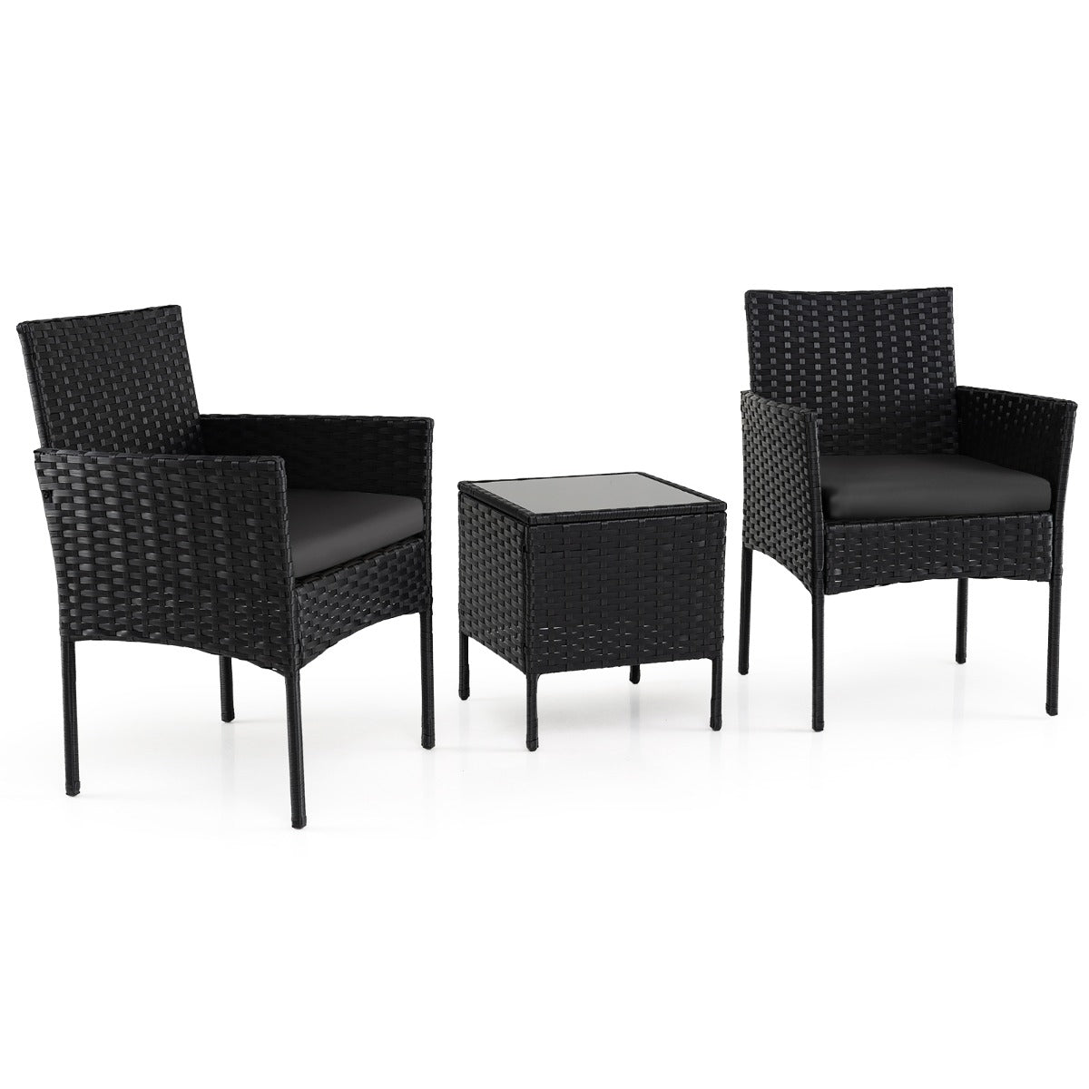 LIVSK 3-Delige Tuinset - Handgemaakt Rotan - Ergonomisch Ontwerp - Wasbare Kussens - Voor 4 Personen - Grijs