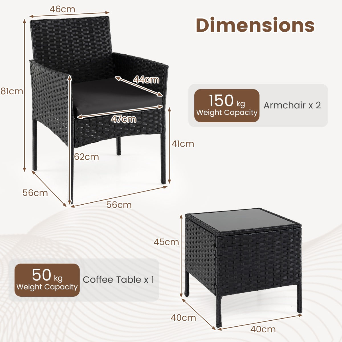 LIVSK 3-Delige Tuinset - Handgemaakt Rotan - Ergonomisch Ontwerp - Wasbare Kussens - Voor 4 Personen - Grijs