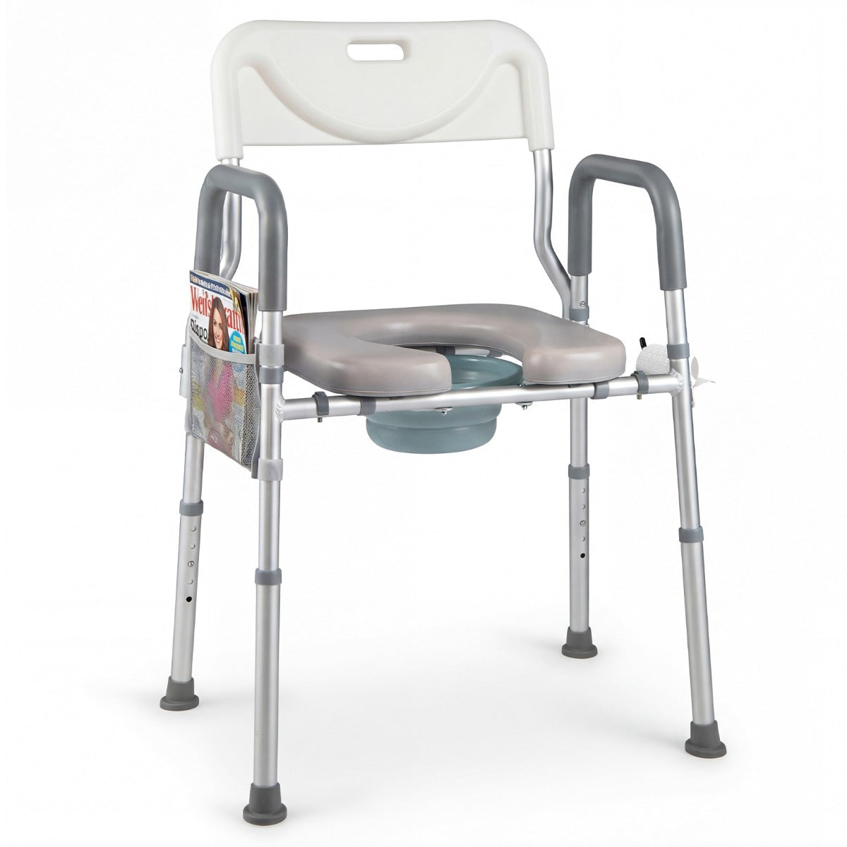 LIVSK 3-in-1 Toiletstoel - Verstelbaar in 5 Hoogtes - Opvouwbare Emmer - Aluminium Frame - Geschikt voor Senioren -