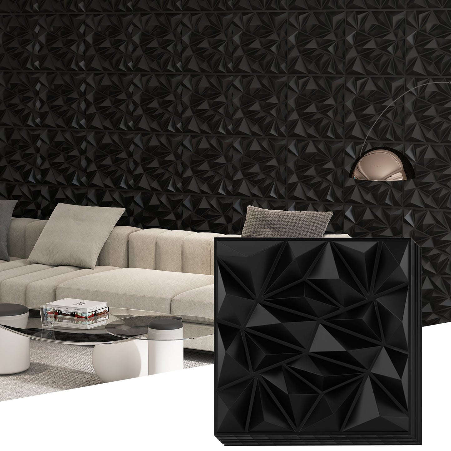 LIVSK 3D Wandpanelen - Diamant Patroon - Set van 20 Stuks - Zelfklevend - Waterbestendig - 50 x 50 cm - Zwart